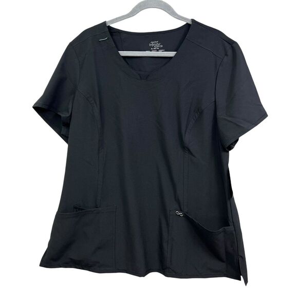 Cherokee Infinity Womens Scrub Top V Neck Stretch Wrinkle‎ Resistant Black Sz XL - Picture 1 of 5